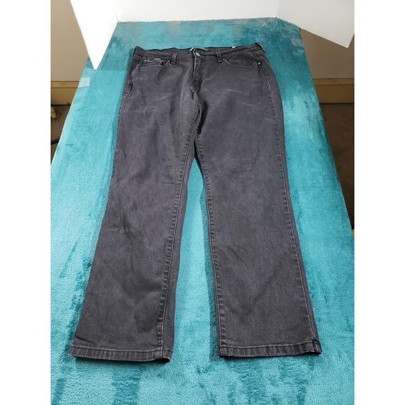Levis 505 Jeans Sz 16 Short Womens Black Stretch Denim Pants Mid Rise Straight - Picture 1 of 15